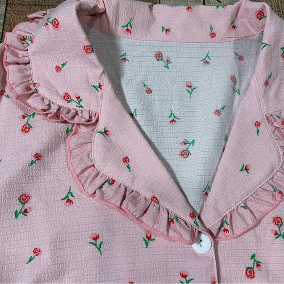 Coquette Pink Ruffle Pajama Set Floral Cottagecore Sleepwear Shorts 2X Plus - Picture 4 of 6